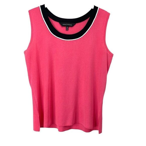 Ming‎ Wang sleeveless knitted top shell Size M contrast neck trim pink black - Picture 1 of 6